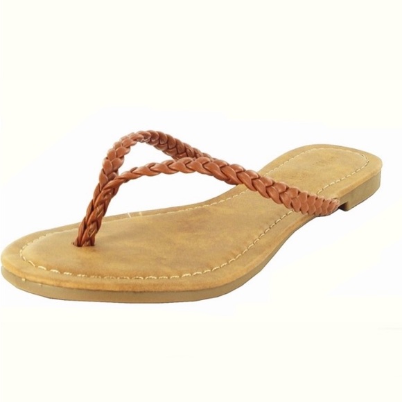 NWT Wild Diva Lounge-Braided Straps Flip Flops-Cognac - Picture 2 of 11